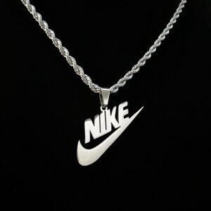 Nike Necklace - Nike Swoosh Pendant - 20" Silver Chain - 3mm Rope - Mothers Day